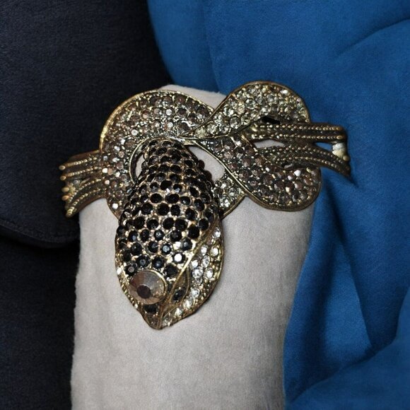 Vintage Rhinestone Snake Bangle Cuff Bracelet - Picture 2 of 7